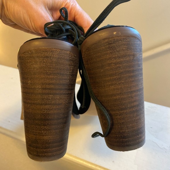 2 FOR $20 Nine West Pinsento Black Suede Leather Lace Up Back Peep Toe Booties - Picture 4 of 7